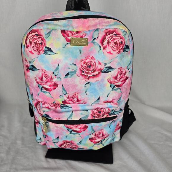 Betsey Johnson Floral Backpack Pink Blue 14" x 10" x 4" - Picture 2 of 12